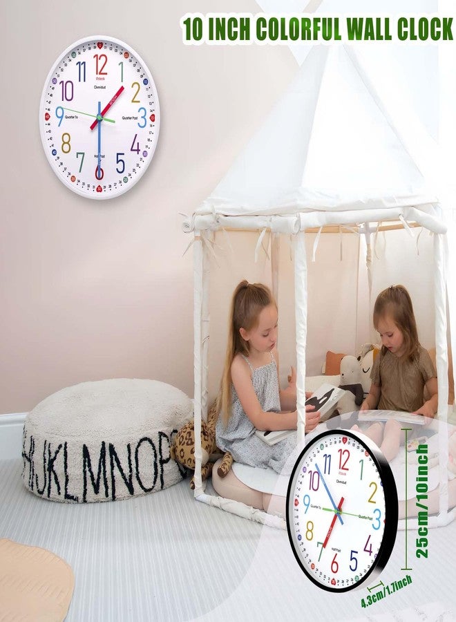 Oxmidud Learning Clock for Kids, 10'' Silent Non-Ticking Teaching to Tell Time Colorful Wall Clocks for Children's Room Bedroom Classroom Home Decor, Gifts for Christmas Birthday (Black) - Image 2